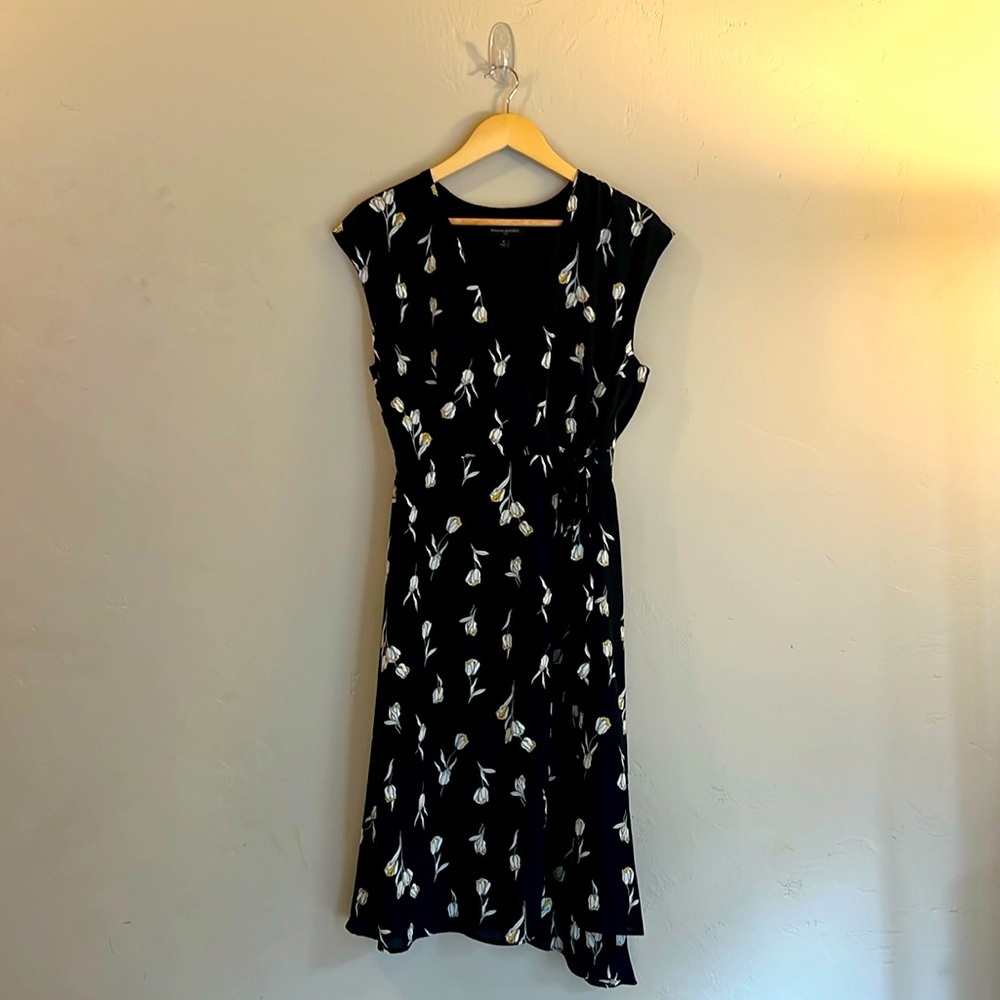 Banana Republic Midi Wrap Dress - Black and yellow floral print, Size 8